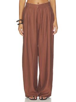 Mother of All - Women's Wide-Leg Linen Blend Palazzo Pants Brown