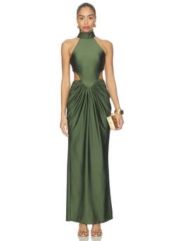 Mariandree Gaitan - Corina Women's Cut-Out Turtleneck Wrap Maxi Dress Green
