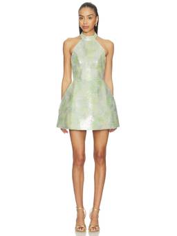 Mariandree Gaitan - Sequined Women's Halter Neck Fit & Flare Mini Dress Green