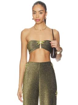 Mariandree Gaitan - Emily Women's Metallic Jersey Beaded Bandeau Bikini Top Green