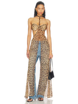 Mariandree Gaitan - Andrea Women's Animal Print Halter Neck Longline Top Brown