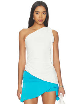 Mimchik - One-Shoulder Women's Ruched Asymmetric Hem Top Vanilla