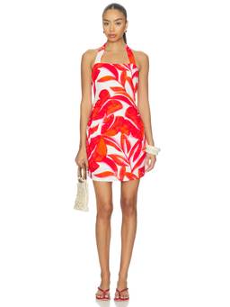 MINKPINK - Ravelo Women's Leaf Print Halter Neck Mini Dress Red