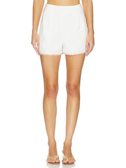 MINKPINK - Santorini Women's Embroidered Scallop Hem Shorts White