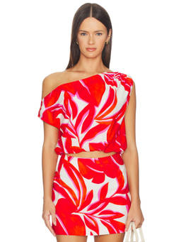 MINKPINK - Ravelo Women's One Shoulder Asym Bubble Crop Top Red