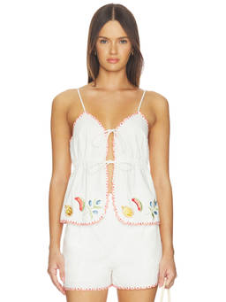 MINKPINK - Santorini Embroidered Women's Tie-Up Cami Top White