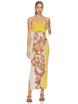 MISA Los Angeles - Plumeria Wave Women's Strapless Cut-Out Maxi Dress Yellow