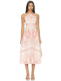 MISA Los Angeles - Amity Women's Printed Sleeveless A-Line Midi Dress Coral