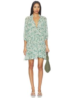 MISA Los Angeles - Shyra Women's Floral Print Shirred Mini Dress Aqua