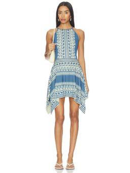 MISA Los Angeles - Aegean Geometry Women's Open Back Halter Mini Dress Blue