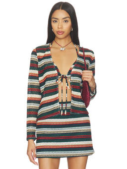 MISA Los Angeles - Kari Women's Striped Tie-Up V-Neck Top Multi-Color