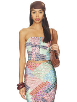 MISA Los Angeles - Rhys Women's Strapless Bandeau Crop Top Multi-Color