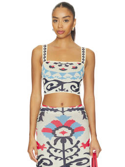 MISA Los Angeles - Summer Tapestry Women's Printed Square Neck Crop Top Multi-Color