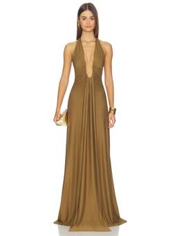 MISHA - Jennifer Women's Plunging Halter Neck Maxi Dress Green