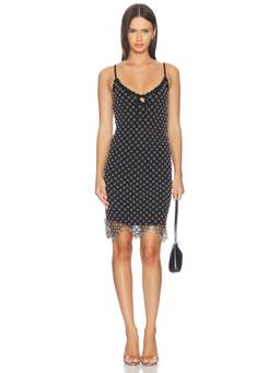 MISHA - Beaded Crochet Women's Sleeveless Mini Dress Black