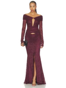 MISHA - Kali Women's Off Shoulder Lace Maxi Dress Currant