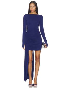 MISHA - Sari Women's Ruched Drape Detail Bodycon Mini Dress Deep Blue