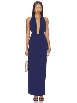 MISHA - Capezza Women's Halter Neck Plunge Maxi Dress Deep Blue
