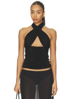MISHA - Twist Jersey Women's Halter Neck Cut-Out Top Black