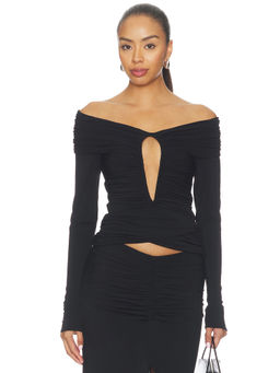 MISHA - Keyhole Women's Ruched Off Shoulder Jersey Top Black