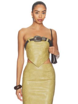 Markgong - Dust Women's Floral Embossed Faux Leather Tube Top Khaki