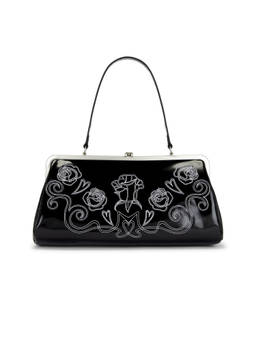 Markgong - Large Embroidered Metal Clasp Handbag Black