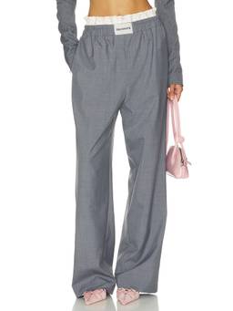 Milkwhite - Double Waistband Women's Pull-On Wide Trousers Grey