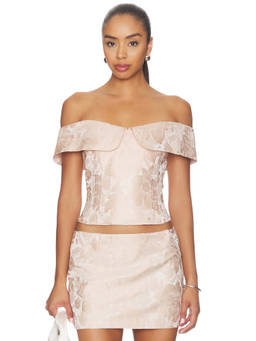 Milkwhite - Brocade Women's Off-Shoulder Boned Corset Top Pink