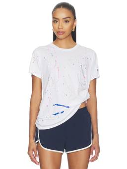 Michael Lauren - Roman Boyfriend Women's Splatter Print Crew Neck T-Shirt White