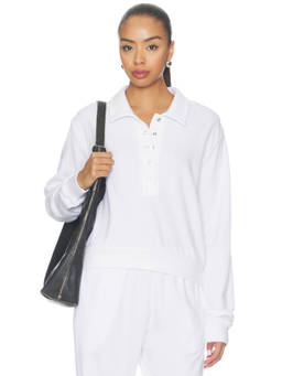Michael Lauren - Kyson Drop Shoulder Women's Crop Polo Top White