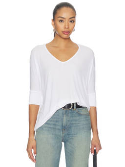 Michael Lauren - Dylan Women's Draped V-Neck Three Fourth Sleeves Top White