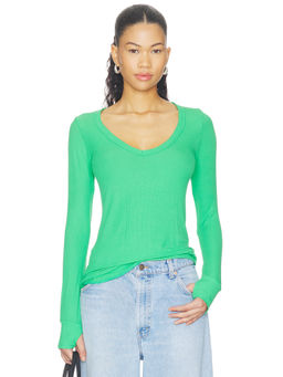 Michael Lauren - Otis Women's Fitted V-Neck Long Sleeve Top Green