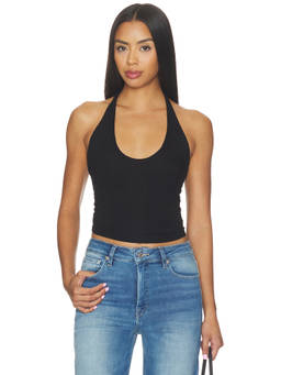 Michael Lauren - Mills Women's Ribbed Halter Neck Tank Top Black