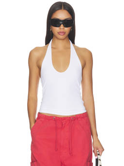 Michael Lauren - Mills Women's Ribbed Halter Neck Tank Top White