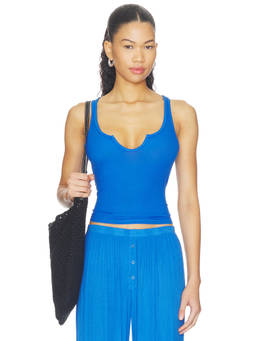 Michael Lauren - Kyler Women's Ribbed Open Slit Front Cropped Tank Top Blue