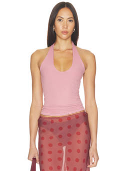 Michael Lauren - Mills Women's Ribbed Knit Halter Neck Tank Top Pink