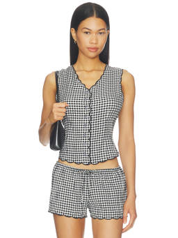 Montce - Scalloped Women's Sleeveless Button-Down Vest Top Black