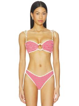 Montce - Binded Tori Ties Women's Unpadded Boned Bandeau Bikini Top Red