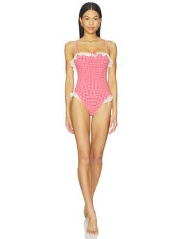 Montce - Jacelyn Ruffle Women's Lace Trim One-Piece Swimsuit Red