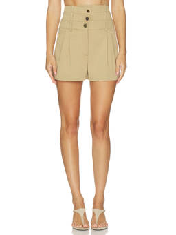 Monse - Triple Waistband Women's High-Waist Twill Shorts Khaki