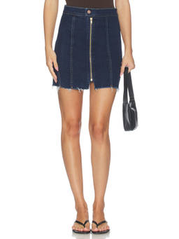MOTHER - Racer Vagabond Women's Zip-Front Frayed Hem Mini Skirt Blue