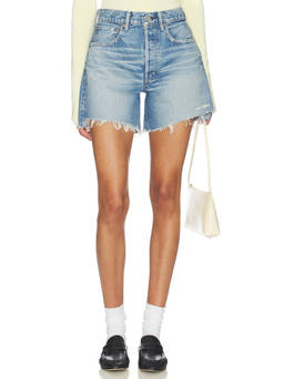 Moussy Vintage - Vintage Women's High-Waist Frayed Hem Denim Shorts Blue