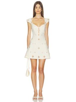 Mirror Palais - Maria Micro Women's Eyelet Cutout Cap Sleeve Mini Dress Off White