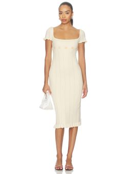 Mirror Palais - Tulip Women's Embroidered Pointelle Knit Midi Dress Cream