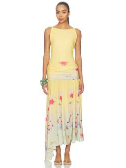 Mirae - Iris Women's Floral Print Ruched Maxi Dress Multi-Color
