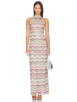 Missoni - Metallic Knit Women's Halter Neck Maxi Dress Multi-Color