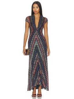 Missoni - Metallic Knit Women's Cap Sleeve Asymmetrical Maxi Dress Multi-Color