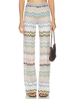Missoni - Italian Crepe Women's Pull-On Elastic Waist Wide Trousers Multi-Color