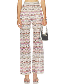Missoni - Metallic Knit Women's High-Waist Wide-Leg Trousers Multi-Color