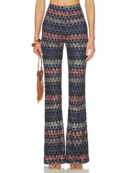 Missoni - Metallic Knit Women's High-Waist Pull-On Flared Trousers Multi-Color